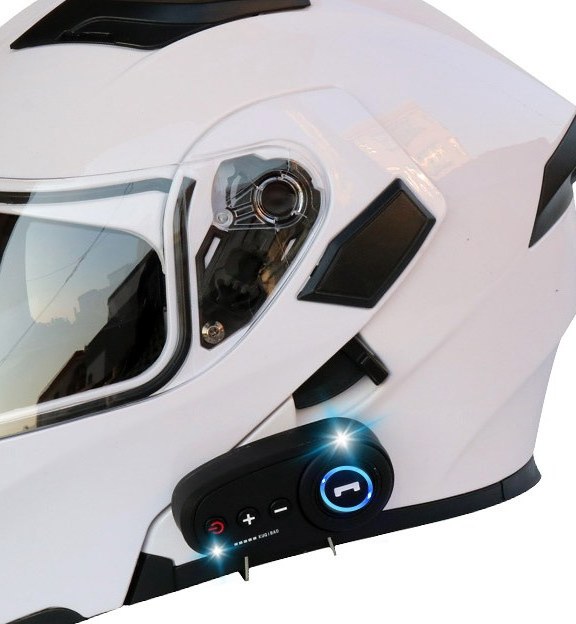 White modular flip-up motorcycle helmet